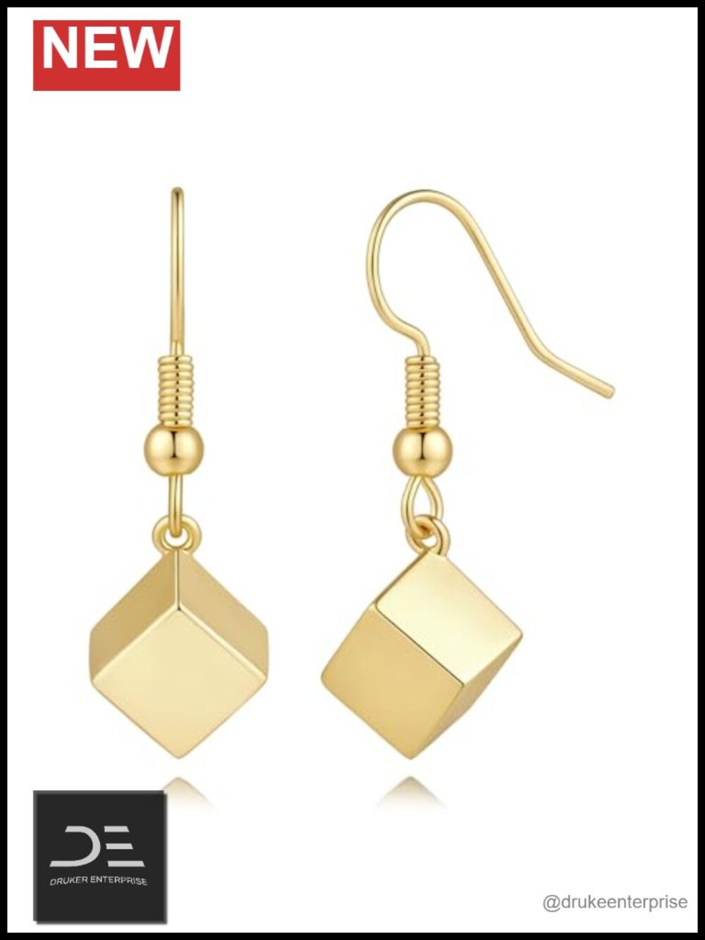 14K Gold Plated Dangle Earrings Women Geometric Cube French Hook Drop